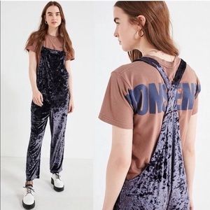 UO dark blue velvet slouchy overalls